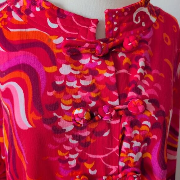 Vintage 60s 70s Hollywood Dress Robe L-XL Psychedelic Nightgown Groovy Boho Chic - Picture 6 of 16